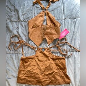 SHEIN western lace top and tie skirt. Size small